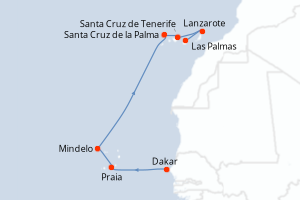 Carte itinéraire croisière Entre volcans et océan, du Cap-Vert aux Canaries - 10 jours au départ de Dakar - Iles Canaries