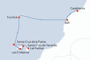 Carte itinéraire croisière Odyssée atlantique des Canaries aux rivages marocains - 9 jours au départ de Las Palmas - Maghreb