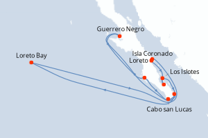Carte itinéraire croisière Exploration au coeur de la Basse-Californie - 10 jours au départ de Cabo san Lucas - Riviera Mexicaine