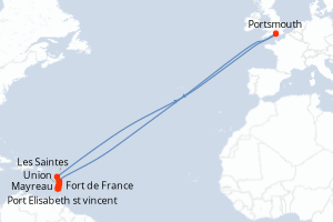 Carte itinéraire croisière Perles des Antilles - 8 jours au départ de Fort de France - Caraïbes Bahamas