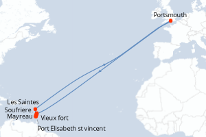 Carte itinéraire croisière Perles des Antilles - 7 jours au départ de Vieux fort - Caraïbes Bahamas
