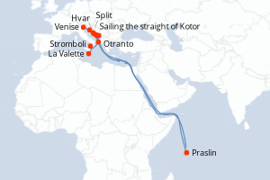Carte itinéraire croisière De Malte aux rives de l Adriatique - 8 jours au départ de La Valette - Méditerranée