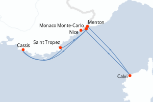 Carte itinéraire croisière Corse et French Riviera - 5 jours au départ de Nice - Méditerranée