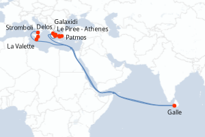 Carte itinéraire croisière Joyaux antiques de Méditerranée - 8 jours au départ de Le Piree - Athenes - Méditerranée