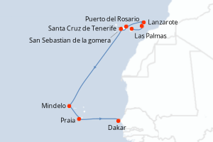 Carte itinéraire croisière Entre volcans et océan, des Canaries au Cap-Vert - 10 jours au départ de Las Palmas - Ouest Africain