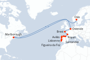 Carte itinéraire croisière L été au vert, de la mer du Nord à la péninsule ibérique - 12 jours au départ de Oslo - Europe du Nord