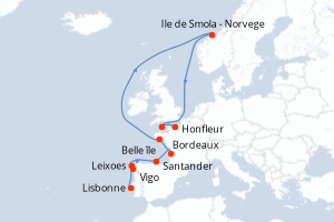 Carte itinéraire croisière Péninsule ibérique et cités fortifiées d Atlantique - 10 jours au départ de Lisbonne - Atlantique