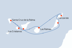 Carte itinéraire croisière Les Canaries, terres de contrastes - 7 jours au départ de Las Palmas - Iles Canaries