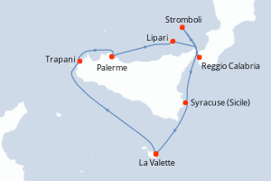 Carte itinéraire croisière Rivages authentiques d?Italie - 7 jours au départ de La Valette - Méditerranée