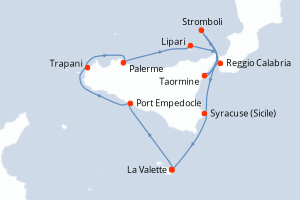 Carte itinéraire croisière Traditions culinaires et vins de Sicile - 8 jours au départ de La Valette - Méditerranée