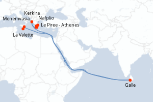 Carte itinéraire croisière Cités antiques de Méditerranée - 7 jours au départ de Le Piree - Athenes - Méditerranée