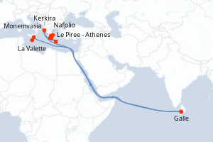 Carte itinéraire croisière 12ème festival de piano en mer - 8 jours au départ de Le Piree - Athenes - Méditerranée