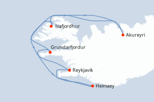 Carte itinéraire croisière Mosaïque islandaise - 7 jours au départ de Reykjavik - Europe du Nord