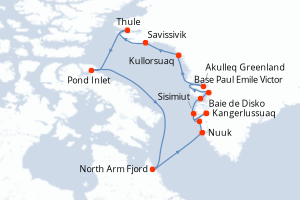 Carte itinéraire croisière Cap sur la région de Thulé - 16 jours au départ de Kangerlussuaq - Gröenland