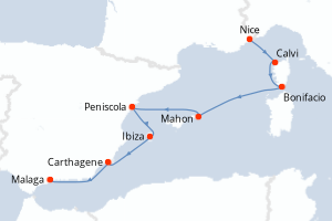 Carte itinéraire croisière Île de Beauté et rivages ibériques - 7 jours au départ de Nice - Méditerranée
