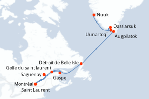 Carte itinéraire croisière Derniers instants d hiver, du Saint-Laurent au Groenland - 14 jours au départ de Montréal - Gröenland