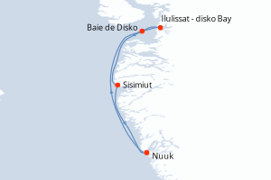 Carte itinéraire croisière Printemps arctique entre glaces et communautés inuites - 8 jours au départ de Nuuk - Gröenland