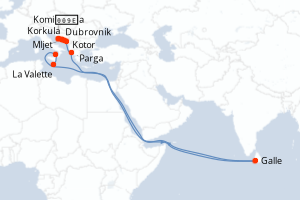 Carte itinéraire croisière De l Adriatique à la mer Ionienne - 9 jours au départ de Dubrovnik - Méditerranée