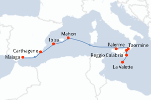 Carte itinéraire croisière Des rivages ibériques aux côtes italiennes - 9 jours au départ de Malaga - Méditerranée