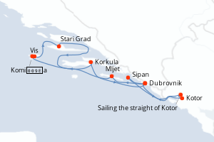 Carte itinéraire croisière La Croatie, sous les voiles du Ponant - 7 jours au départ de Dubrovnik - Adriatique