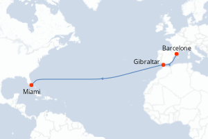 Carte itinéraire croisière Espagne, Royaume-Uni, États-Unis - 11 jours au départ de Barcelone - Transatlantique