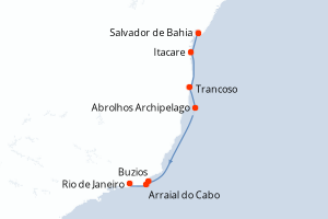 Carte itinéraire croisière Brésil - 6 jours au départ de Salvador de Bahia - Amérique du Sud