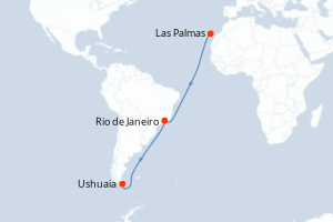 Carte itinéraire croisière Voyage en Mer : Las Palmas - Ushuaia - 21 jours au départ de Las Palmas - Antarctique