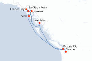 Carte itinéraire croisière États-Unis, Canada - 9 jours au départ de Seattle - Alaska