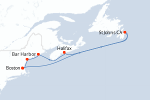 Carte itinéraire croisière États-Unis, Canada - 7 jours au départ de Boston - Amérique du Nord
