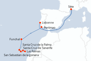 Carte itinéraire croisière Îles volcaniques et cités historiques de l Atlantique Nord - 10 jours au départ de Las Palmas - Atlantique