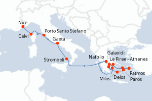 Carte itinéraire croisière Douce escapade méditerranéenne - 12 jours au départ de Le Piree - Athenes - Méditerranée
