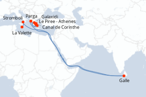 Carte itinéraire croisière Îles paisibles et trésors antiques de Méditerranée - 8 jours au départ de La Valette - Méditerranée
