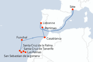 Carte itinéraire croisière Îles volcaniques et cités historiques de l Atlantique Nord - 10 jours au départ de Las Palmas - Atlantique