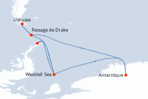 Carte itinéraire croisière Les manchots empereurs de la mer de Weddell - 12 jours au départ de Ushuaia - Antarctique