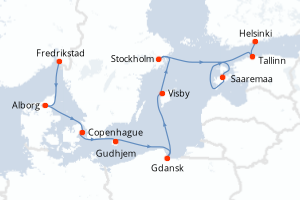 Carte itinéraire croisière Îles et cités, de la mer du Nord à la Baltique - 10 jours au départ de Fredrikstad - Baltique