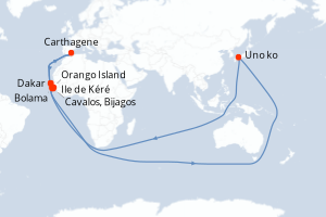 Carte itinéraire croisière Aventure aux Bijagos - 8 jours au départ de Dakar - Ouest Africain