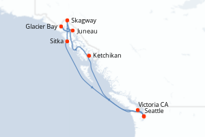 Carte itinéraire croisière États-Unis, Canada - 9 jours au départ de Seattle - Alaska