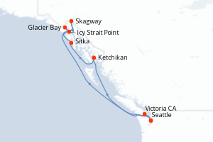 Carte itinéraire croisière États-Unis, Canada - 9 jours au départ de Seattle - Alaska
