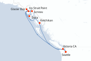 Carte itinéraire croisière États-Unis, Canada - 9 jours au départ de Seattle - Alaska