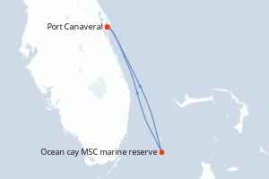 Carte itinéraire croisière États-Unis, Bahamas - 3 jours au départ de Port Canaveral - Caraïbes Bahamas