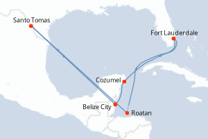 Carte itinéraire croisière États-Unis, Mexique, Belize, Honduras - 7 jours au départ de Fort Lauderdale - Caraïbes Bahamas