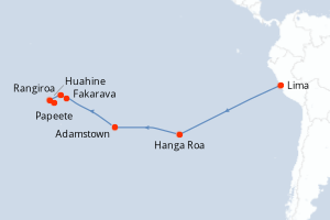 Carte itinéraire croisière Pérou, Chili, Royaume-Uni, France - 15 jours au départ de Lima - Tahiti