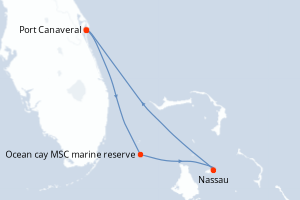 Carte itinéraire croisière États-Unis, Bahamas - 3 jours au départ de Port Canaveral - Caraïbes Bahamas