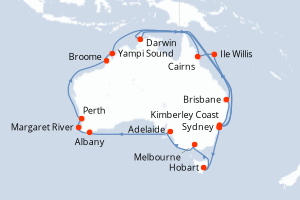 Carte itinéraire croisière Ruta por Australia - 28 jours au départ de Sydney - Australie Nouvelle Zélande