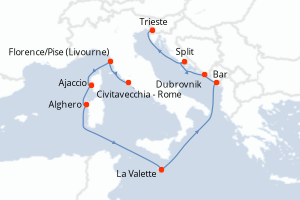 Carte itinéraire croisière Mediterráneo con Italia y Croacia - 10 jours au départ de Civitavecchia - Rome - Méditerranée