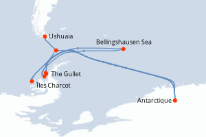 Carte itinéraire croisière Dans le sillage de Jean-Baptiste Charcot - 14 jours au départ de Ushuaia - Antarctique