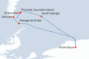 Carte itinéraire croisière La grande boucle australe - 17 jours au départ de Ushuaia - Antarctique