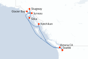 Carte itinéraire croisière États-Unis, Canada - 9 jours au départ de Seattle - Alaska