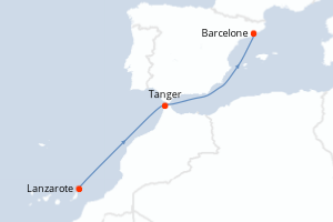 Carte itinéraire croisière Espagne, Maroc - 4 jours au départ de Lanzarote - Méditerranée