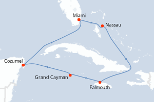 Carte itinéraire croisière États-Unis, Bahamas, Jamaïque, Caïmans (Îles), Mexique - 7 jours au départ de Miami - Caraïbes Bahamas
